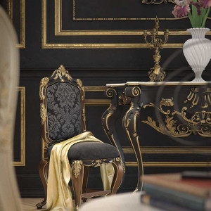 دکوراسیون مشکی طلایی پذیرایی کلاسیک لوکس