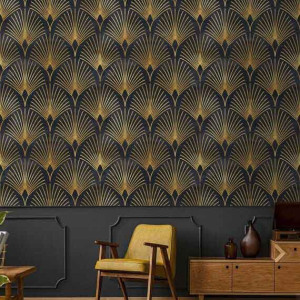 دکوراسیون مشکی طلایی خانه با کاغذ دیواری مشکی با پترن های طلایی